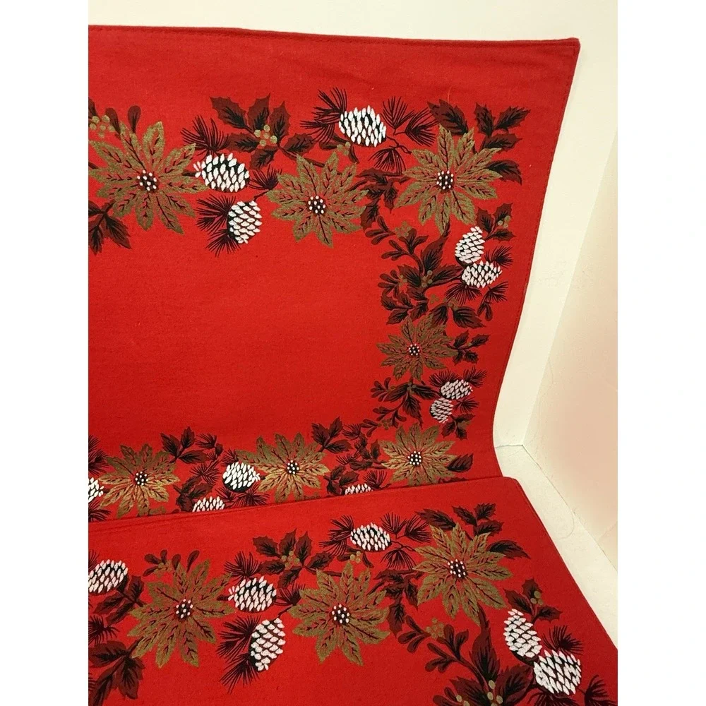 Fallani & Cohn Poinsettia & Pine Christmas Cloth‎ Placemats Reversible VTG Set 4